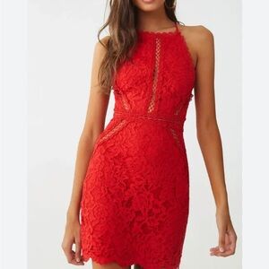 Forever 21 Red Lace Embroidered Dress with Skin Exposure